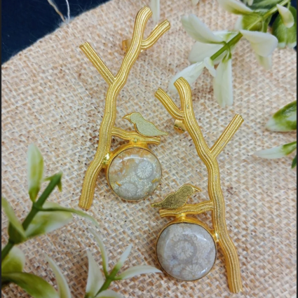 Gold plated earrings with natural stone white agte